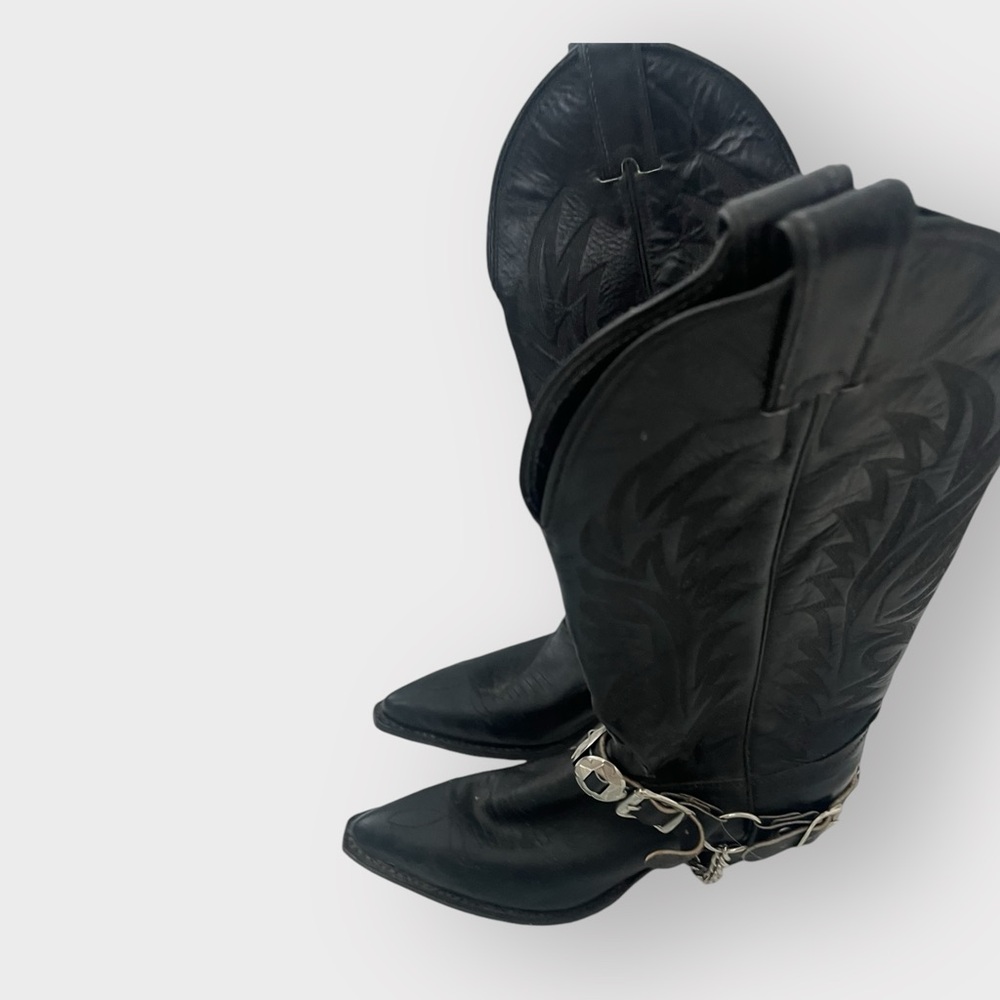 Justin Boots W2321 Black Western Boot - SIlver Boot Chain Boho, Women's Size 6 - Picture 2 of 11